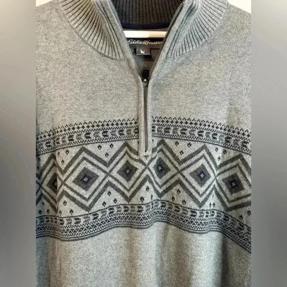 Eddie Bauer Men’s Gray Fair Isle 1/4 Zip Pull-Over Sweater - Size TXL - Picture 2 of 9